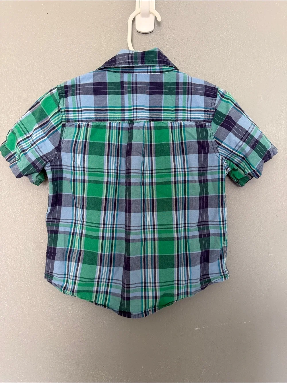 babyGap Toddler Boy Blue & Green Plaid Short Sleeve Cotton Button Down Shirt‎ 2T